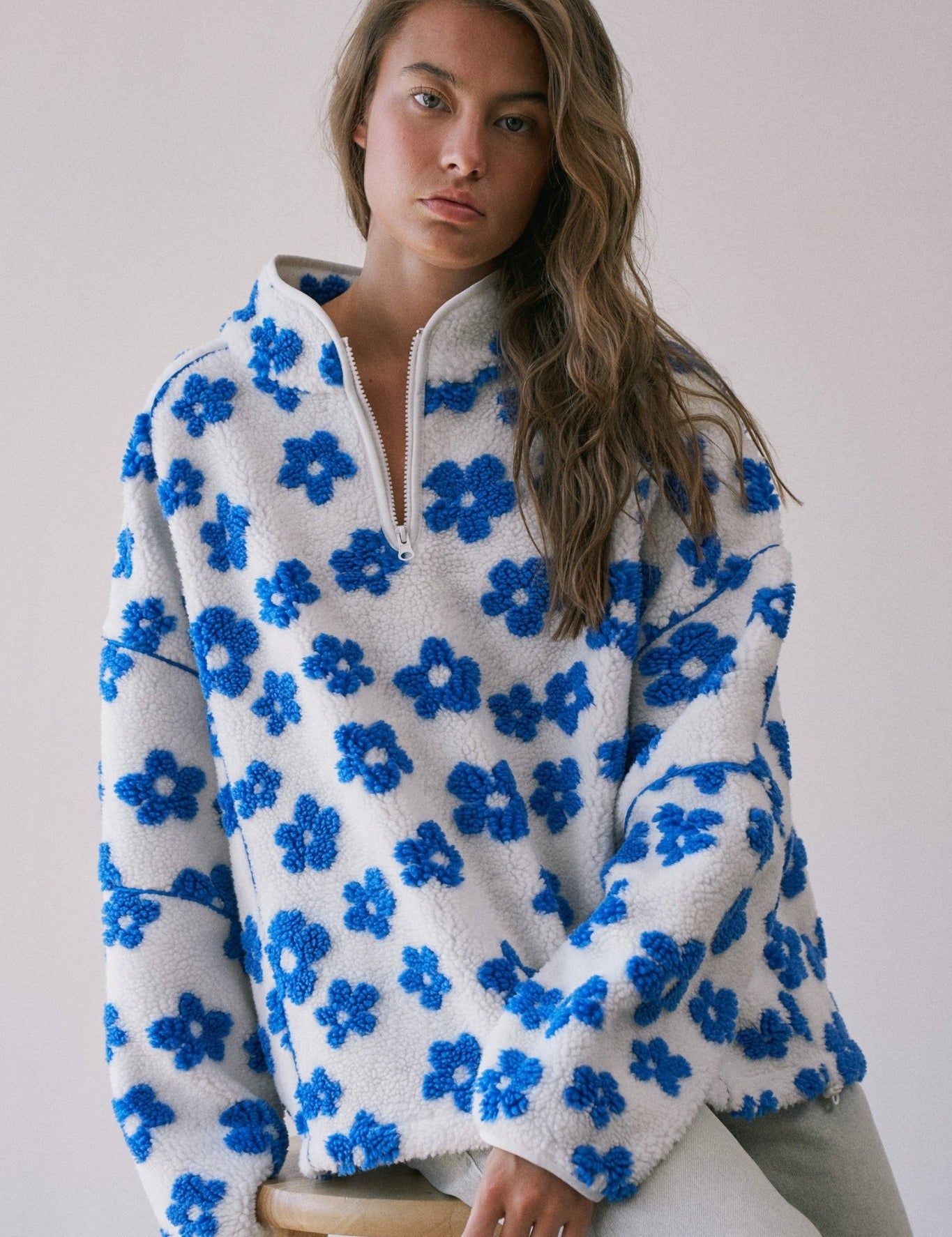 Petal Powder Floral Fleece Half-Zip Pullover - Westly