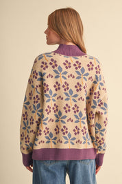 Petal Quarter Floral Half-Zip Sweater in Beige Plum - product photo 7