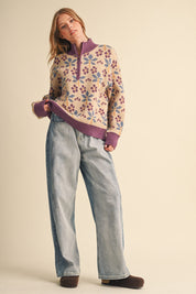 Petal Quarter Floral Half-Zip Sweater in Beige Plum - product photo 8