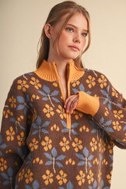 Petal Quarter Floral Half-Zip Sweater in Brown Butter - product photo 2