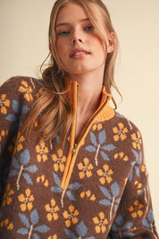 Petal Quarter Floral Half-Zip Sweater in Brown Butter - product photo 3