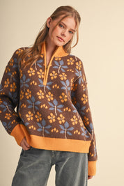 Petal Quarter Floral Half-Zip Sweater in Brown Butter - product photo 4