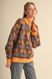 Petal Quarter Floral Half-Zip Sweater in Brown Butter - product photo 5