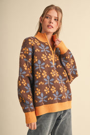 Petal Quarter Floral Half-Zip Sweater in Brown Butter - product photo 6