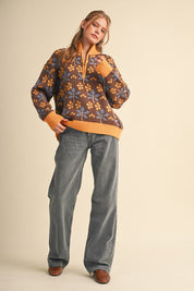 Petal Quarter Floral Half-Zip Sweater in Brown Butter - product photo 8