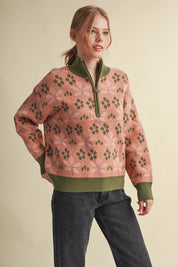 Petal Quarter Floral Half-Zip Sweater in Mauve Olive - product photo 4