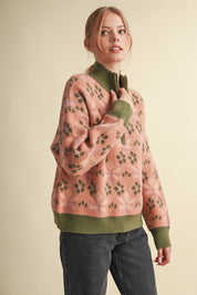 Petal Quarter Floral Half-Zip Sweater in Mauve Olive - product photo 5