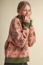 Petal Quarter Floral Half-Zip Sweater in Mauve Olive - product photo 8