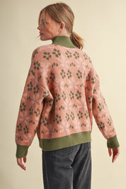 Petal Quarter Floral Half-Zip Sweater in Mauve Olive - product photo 11