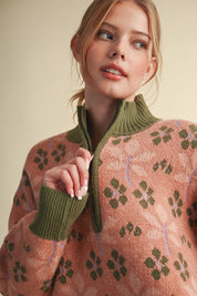 Petal Quarter Floral Half-Zip Sweater in Mauve Olive - product photo 12