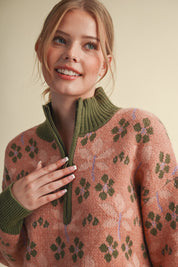 Petal Quarter Floral Half-Zip Sweater in Mauve Olive - product photo 13