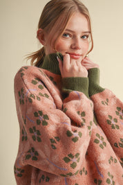 Petal Quarter Floral Half-Zip Sweater in Mauve Olive - product photo 14