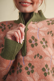 Petal Quarter Floral Half-Zip Sweater in Mauve Olive - product photo 15