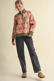 Petal Quarter Floral Half-Zip Sweater in Mauve Olive - product photo 17