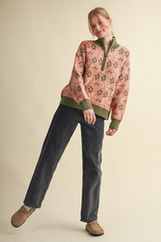 Petal Quarter Floral Half-Zip Sweater in Mauve Olive - product photo 18