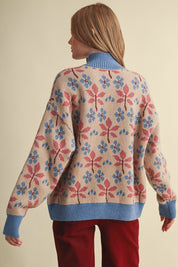 Petal Quarter Floral Half-Zip Sweater in Taupe Blue - product photo 6