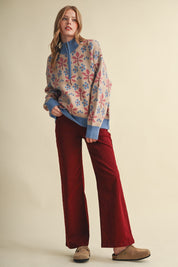 Petal Quarter Floral Half-Zip Sweater in Taupe Blue - product photo 11