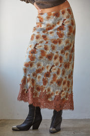Petal Sketch Lace Trim Midi Skirt in Grey Camel - product photo 1