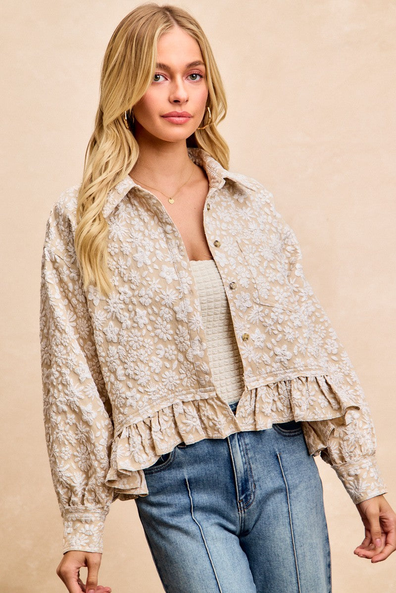 Petal Study Textured Floral Shirt - Oatmeal