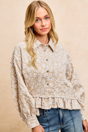 Petal Study Textured Floral Shirt - Oatmeal