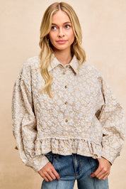 Petal Study Textured Floral Shirt - Oatmeal