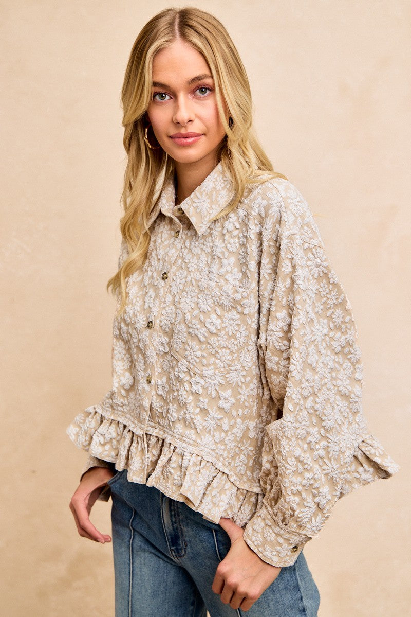 Petal Study Textured Floral Shirt - Oatmeal