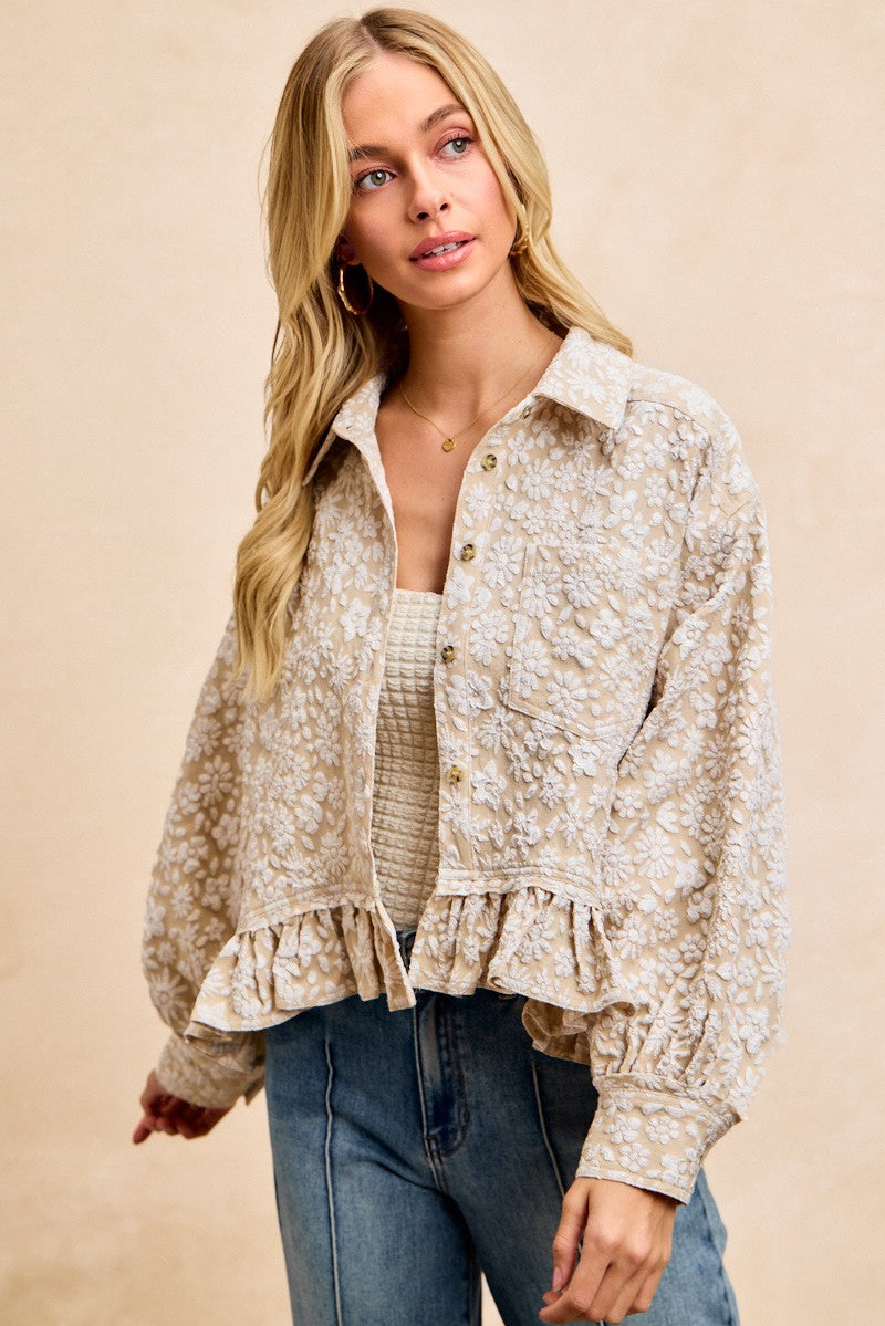 Petal Study Textured Floral Shirt - Oatmeal