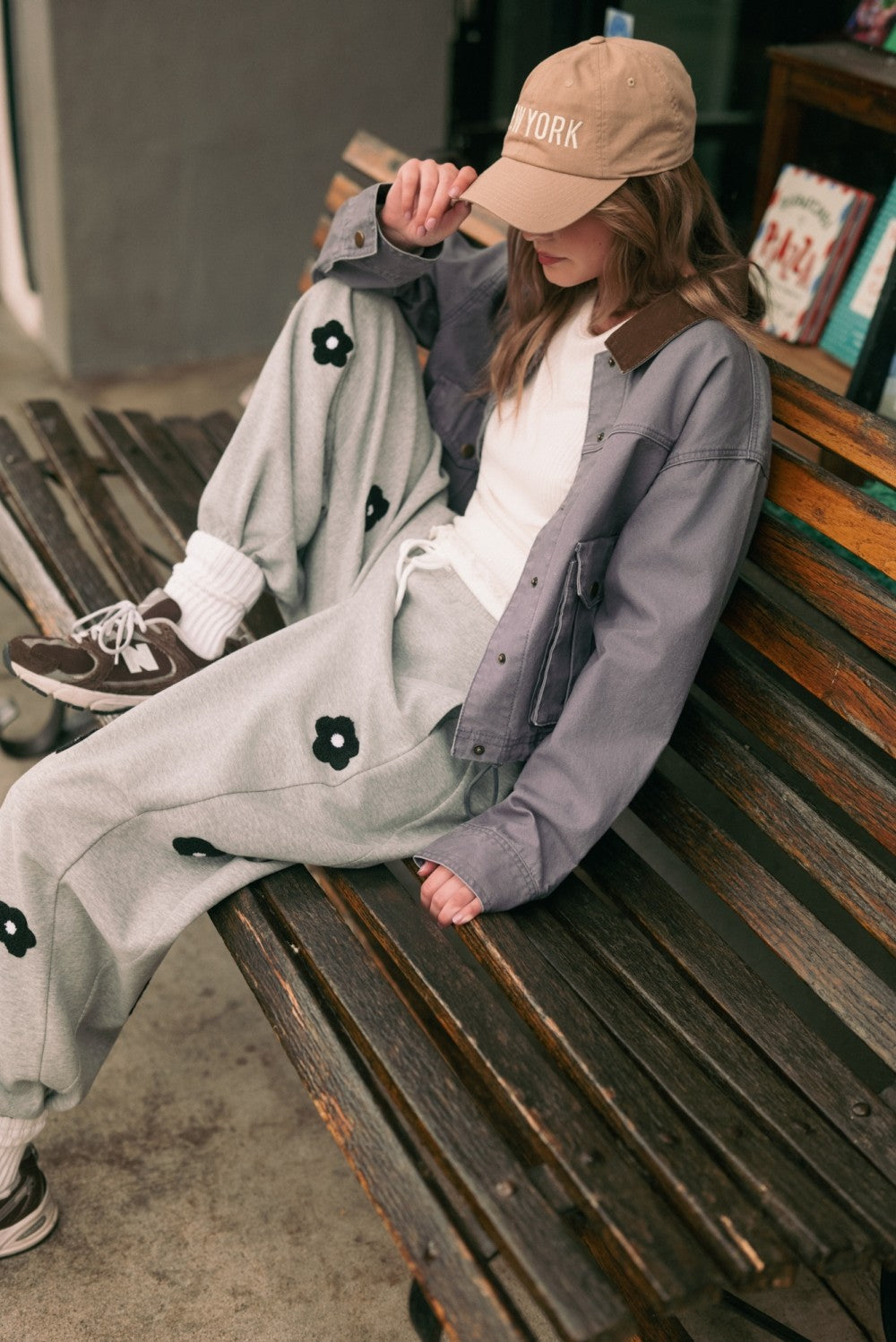 Petalplay Flower Patch Sweatpants - Heather Grey