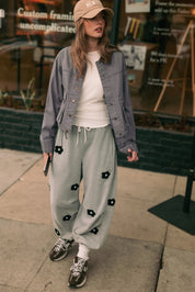 Petalplay Flower Patch Sweatpants - Heather Grey