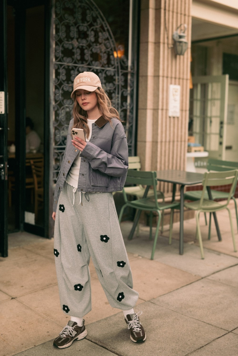 Petalplay Flower Patch Sweatpants - Heather Grey