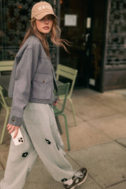 Petalplay Flower Patch Sweatpants - Heather Grey