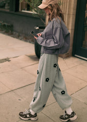 Petalplay Flower Patch Sweatpants - Heather Grey