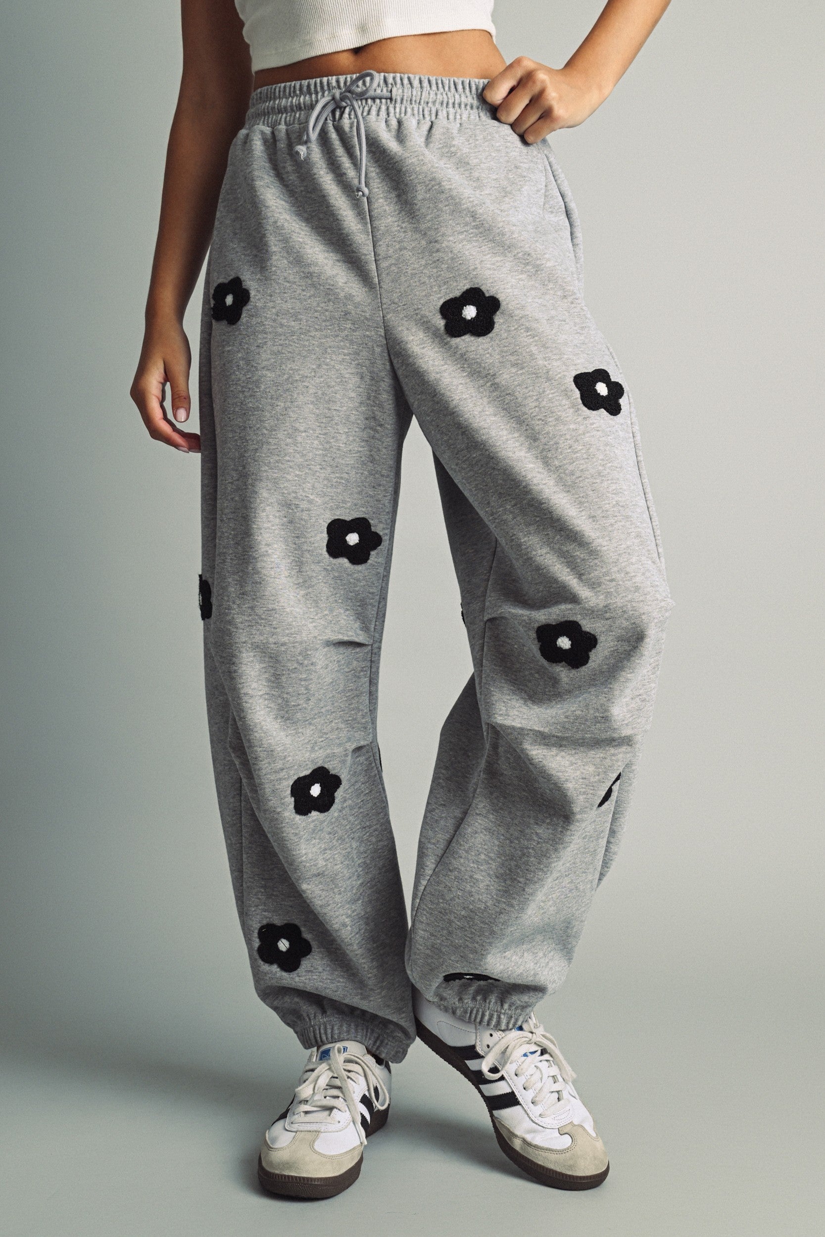 Petalplay Flower Patch Sweatpants - Heather Grey