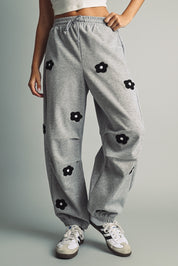 Petalplay Flower Patch Sweatpants - Heather Grey
