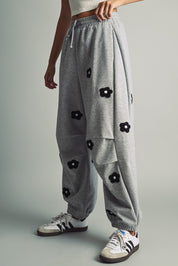 Petalplay Flower Patch Sweatpants - Heather Grey