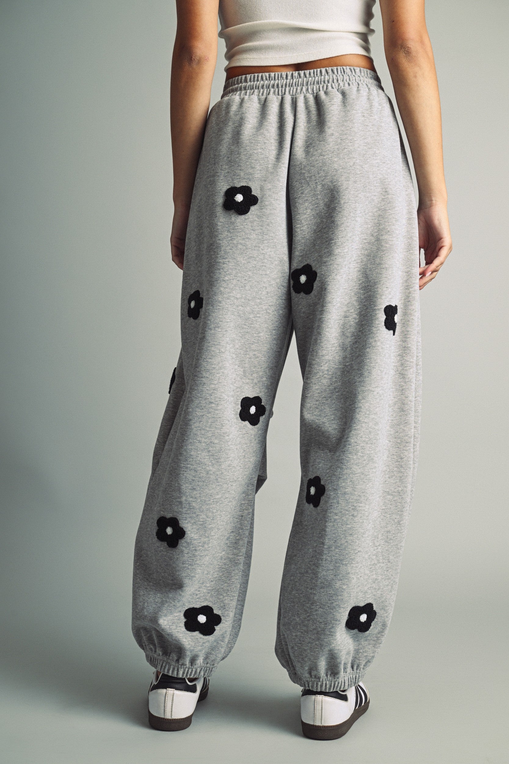 Petalplay Flower Patch Sweatpants - Heather Grey