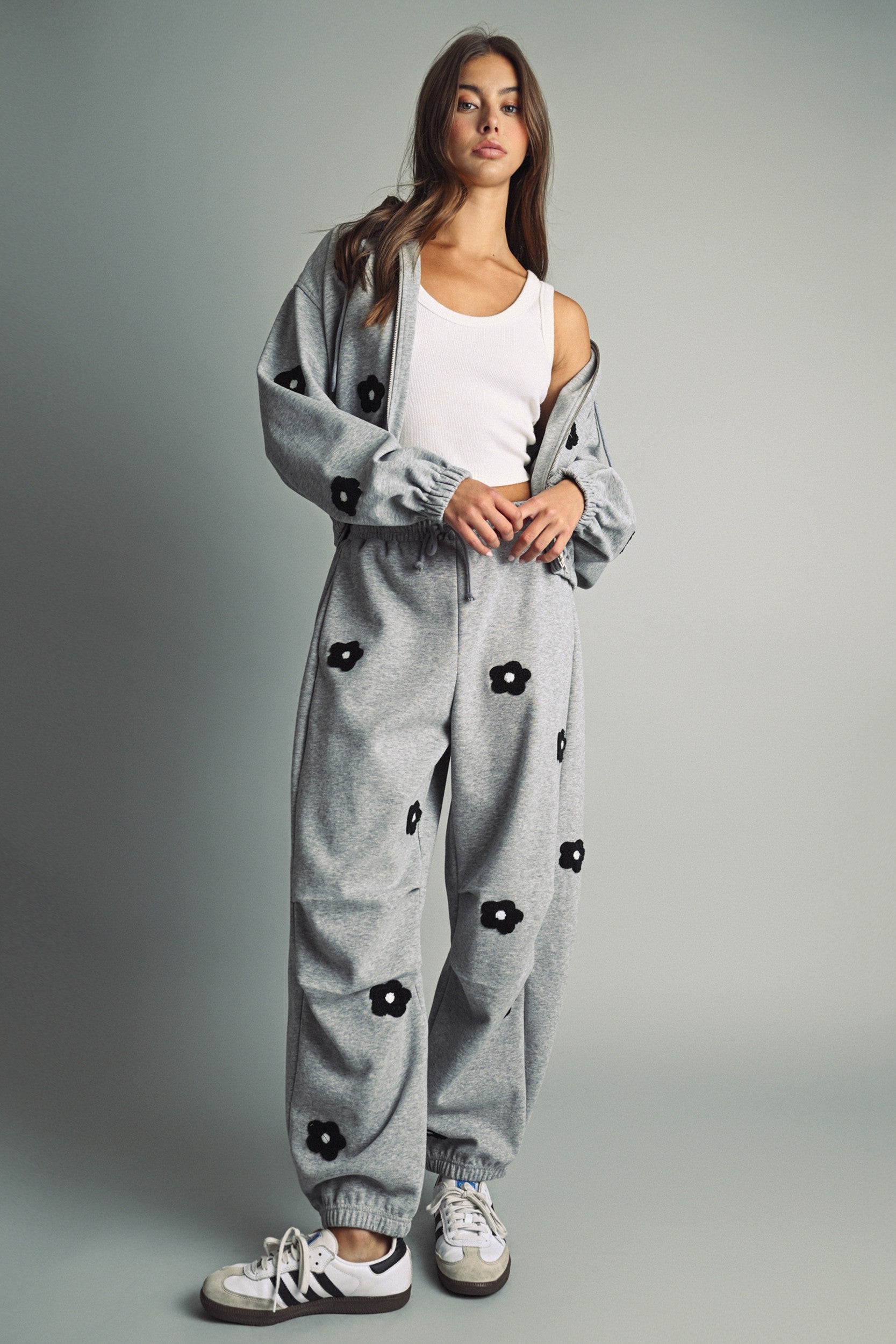 Petalplay Flower Patch Sweatpants - Heather Grey
