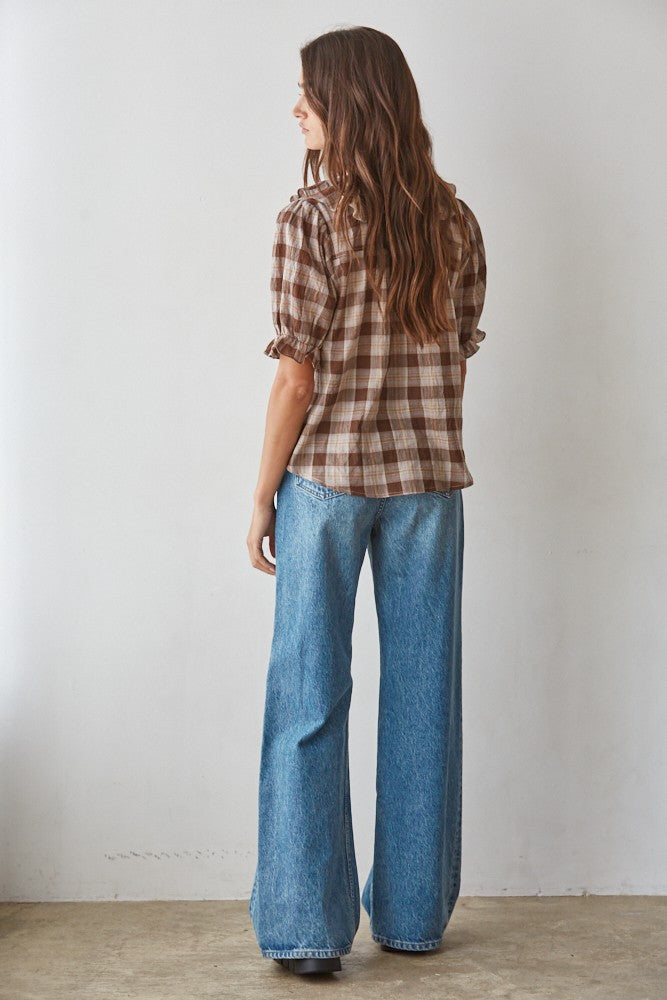 Picnic Hour Ruffle Check Blouse in Brown Cream - product photo 3