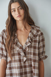 Picnic Hour Ruffle Check Blouse in Brown Cream - product photo 4
