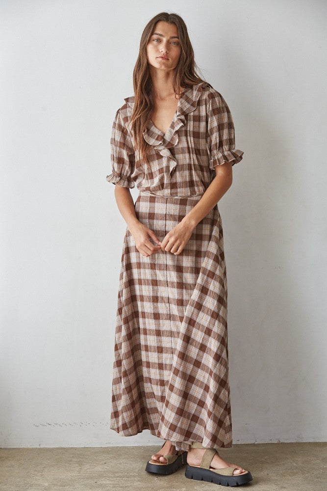 Picnic Hour Ruffle Check Blouse in Brown Cream - product photo 5