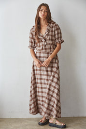 Picnic Hour Ruffle Check Blouse in Brown Cream - product photo 5