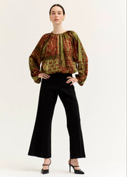 Picturebook Printed Bubble Hem Top in Red Brown, photo 2