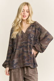 Pinecrest Mineral Washed Camo Oversized Collared Shirt - Westly