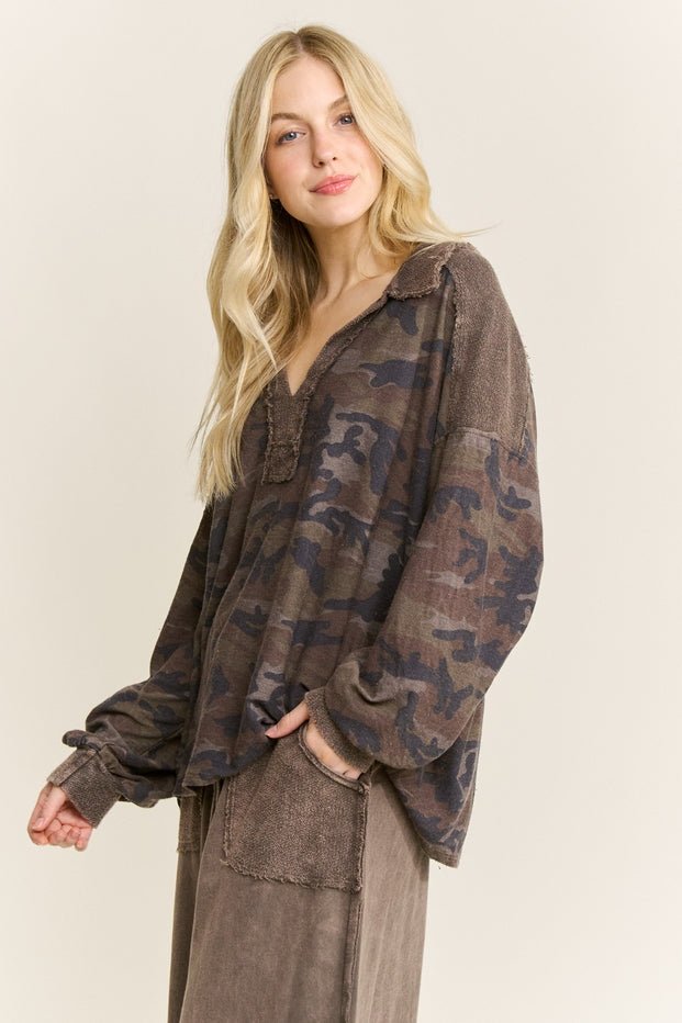 Pinecrest Mineral Washed Camo Oversized Collared Shirt - Westly