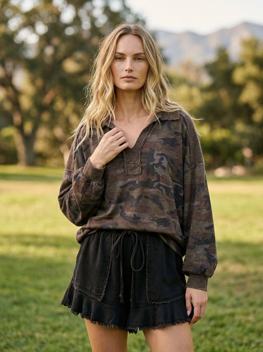 Pinecrest Mineral Washed Camo Oversized Collared Shirt - Westly