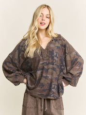Pinecrest Mineral Washed Camo Oversized Collared Shirt - Westly