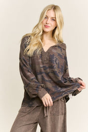 Pinecrest Mineral Washed Camo Oversized Collared Shirt - Westly