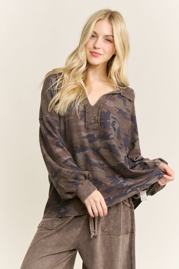 Pinecrest Mineral Washed Camo Oversized Collared Shirt - Westly