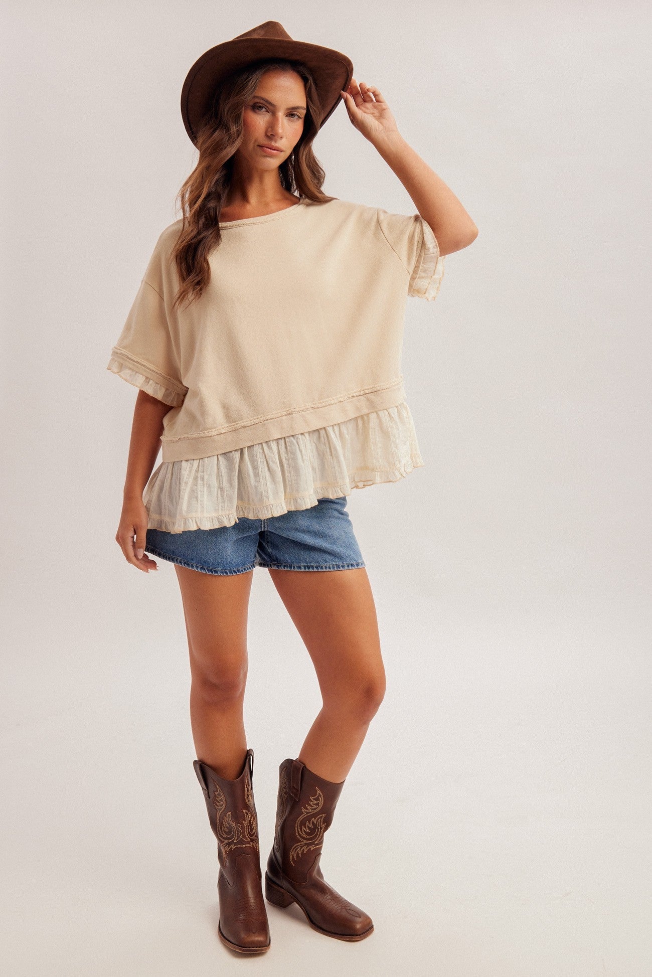 Piper Ruffle Layer Contrast Loose Fit Terry Top - Westly