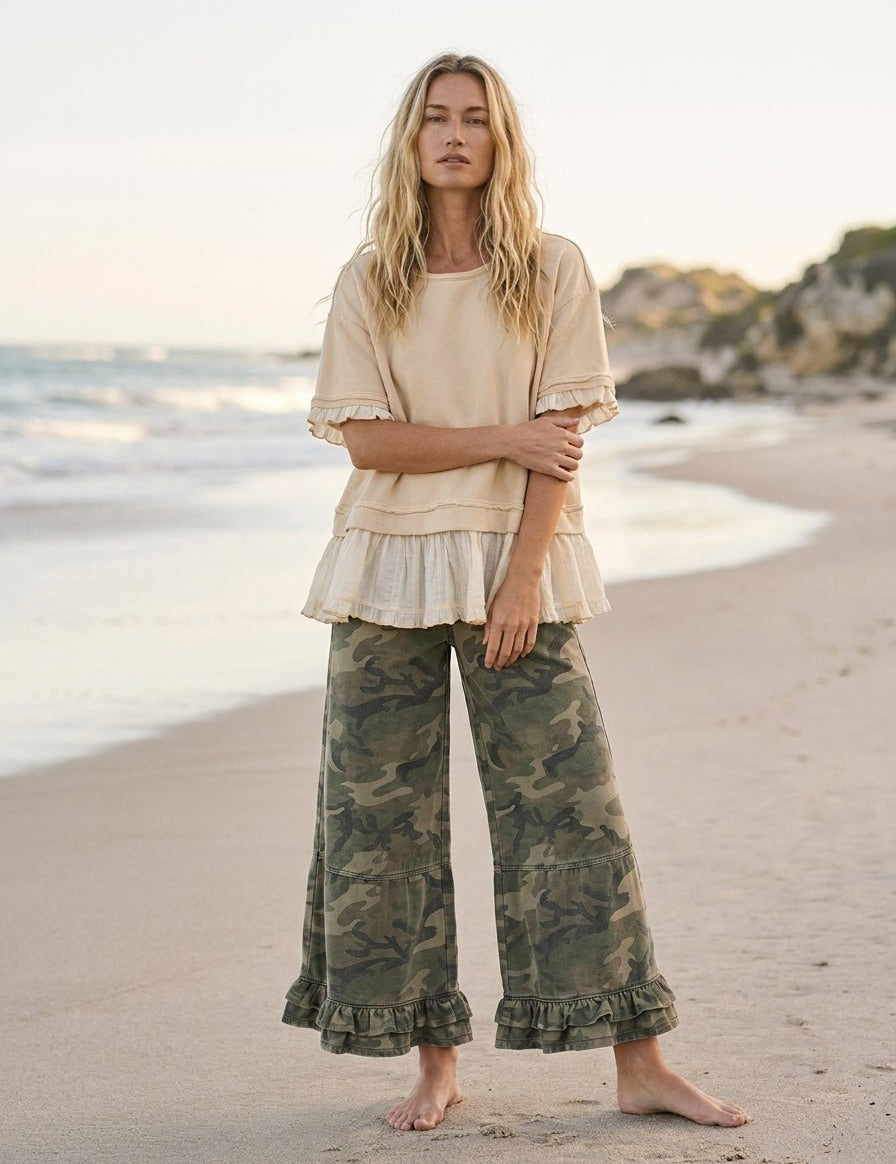 Piper Ruffle Layer Contrast Loose Fit Terry Top - Westly